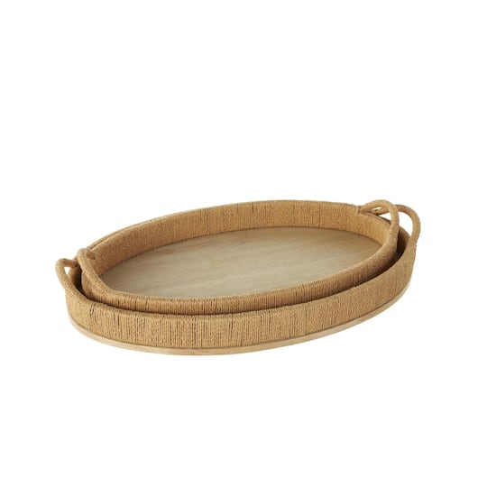 Brown Wood Tray with Wood Base Set